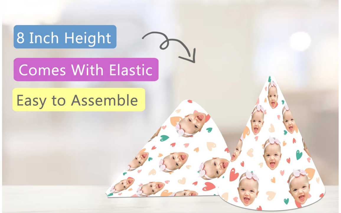 Custom Photo Birthday Caps (Pack of 5) – Party Hats for Boys & Girls