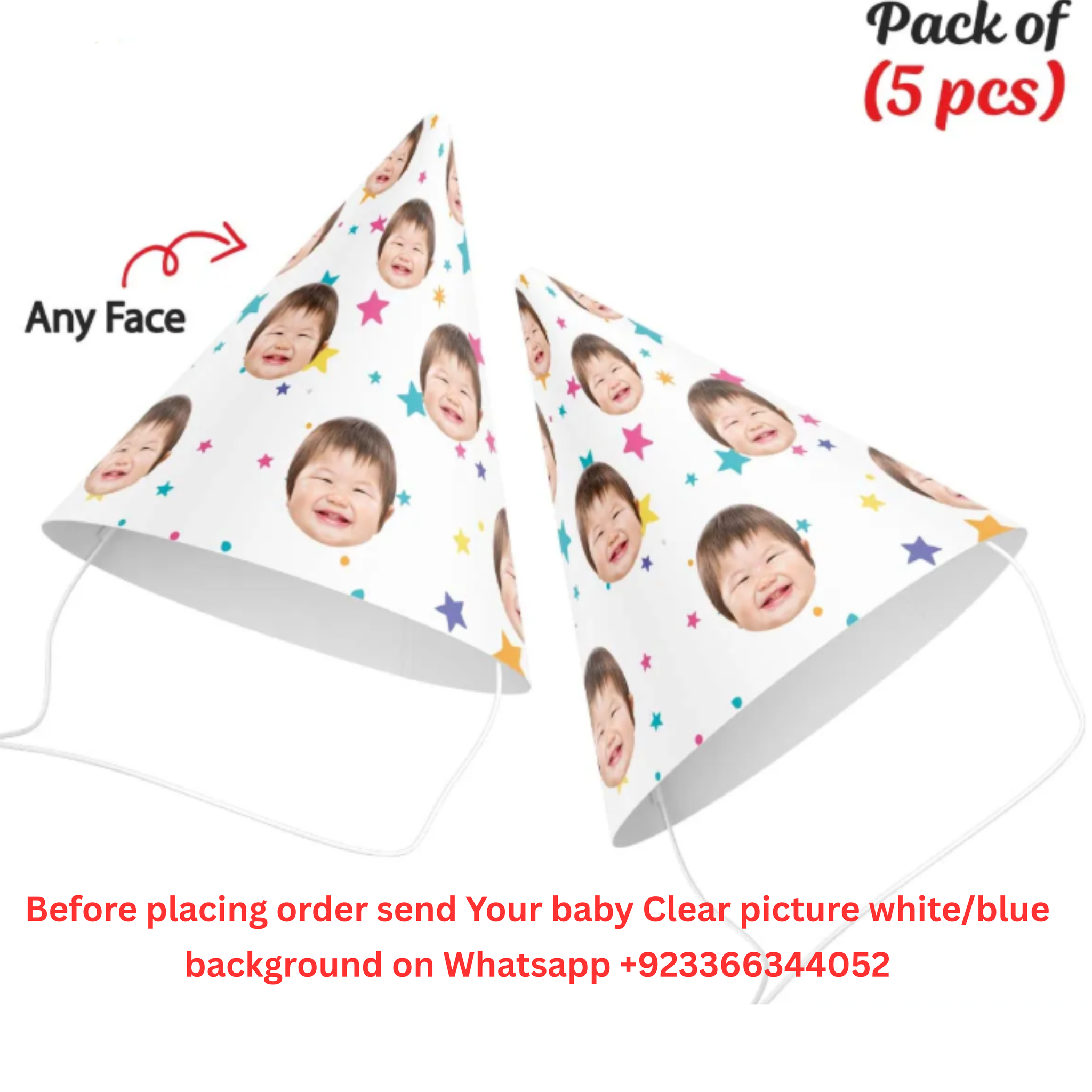 Custom Photo Birthday Caps (Pack of 5) – Party Hats for Boys & Girls